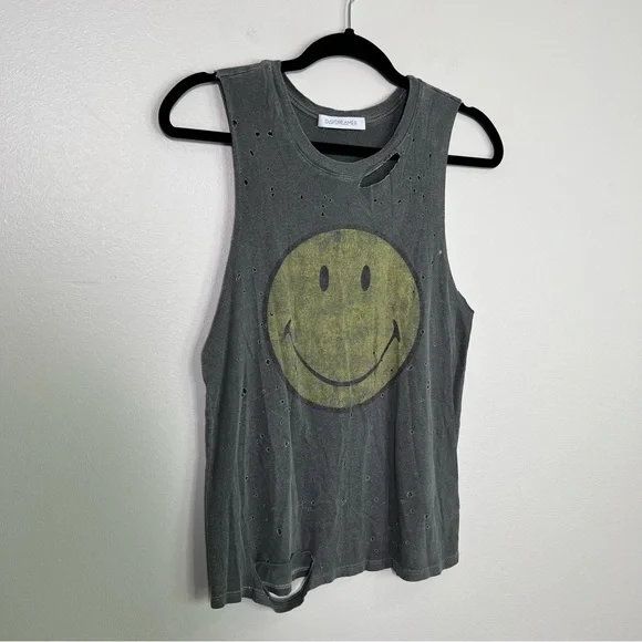 DAYDREAMER SMILEY Smiley Face Destroyed Distressed Graphic Print Tank size XS - Picture 13 of 14